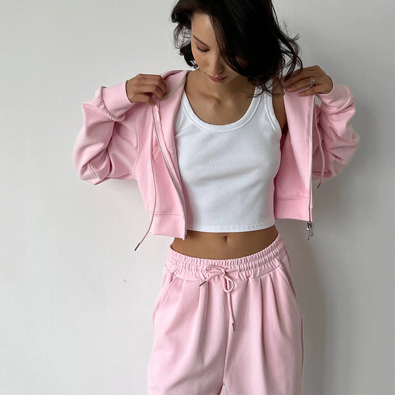 Damen Cropped Hoodie und entspannte Jogginghose Set R&B