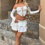 Damen Cropped Oberteil mit einzigartigem Knotendesign und raffinierten Ärmeln R&B