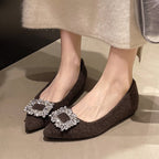 Damen elegante Spitzen-Ballerinas mit Kristallakzenten