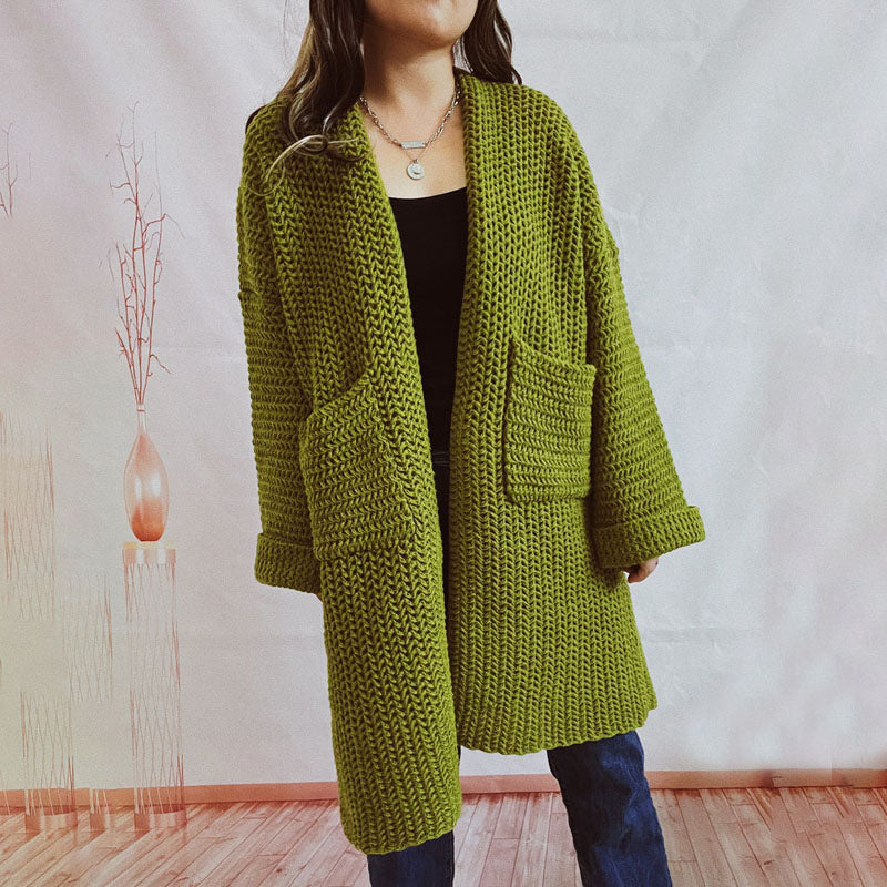R&B | Lange Strickjacke mit Taschen Chunky Strick Weiche und Lässige Silhouette