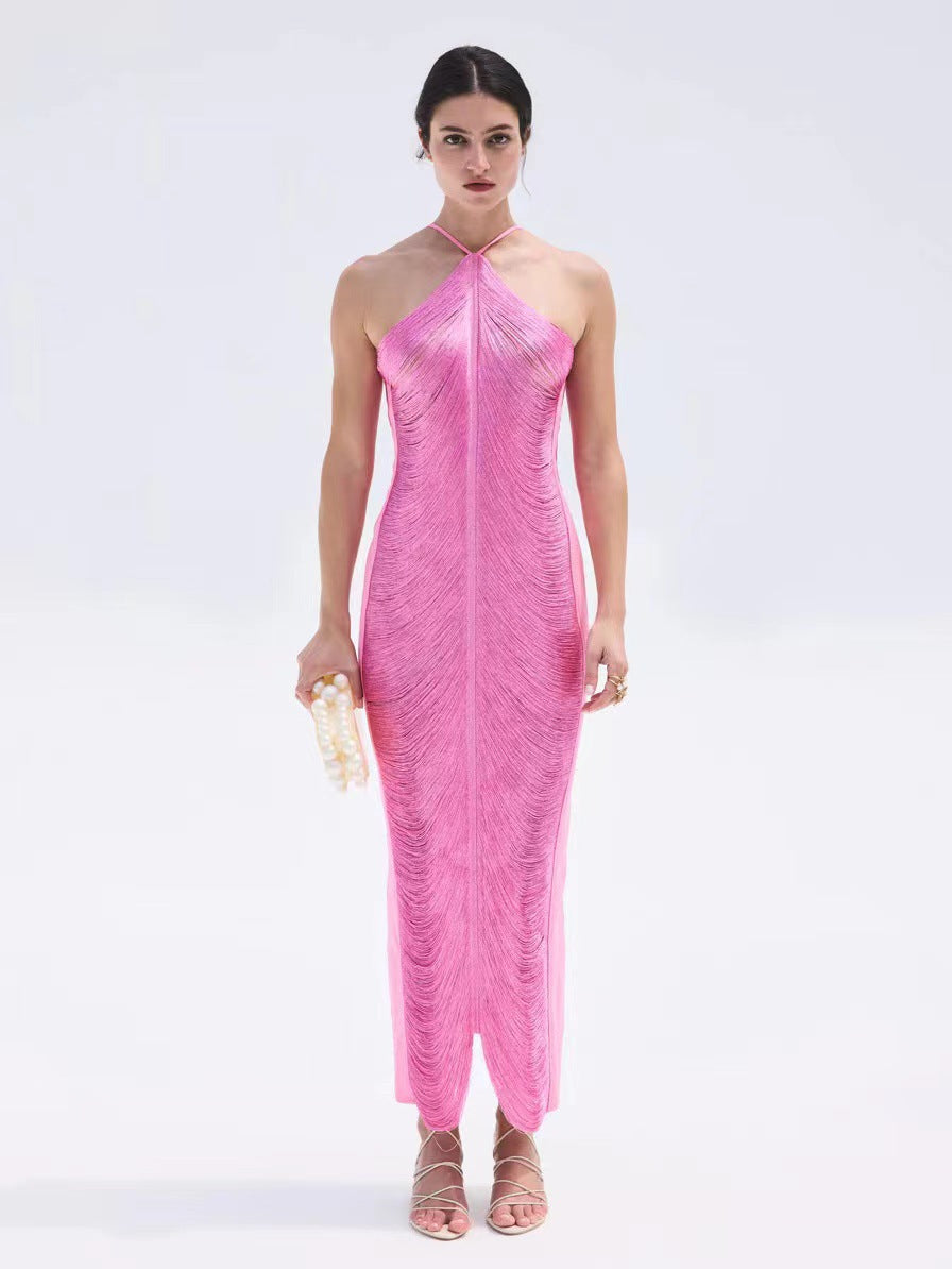 Damen Langkleid mit raffiniertem Schlitz und elegantem Kragen R&B