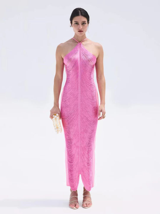 Damen Langkleid mit raffiniertem Schlitz und elegantem Kragen R&B