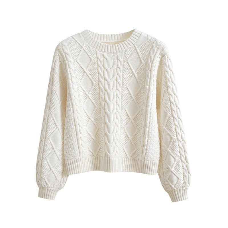 Damen Grobstrickpullover mit kreativem Zopfmuster und weit geschnittenen Ärmeln R&B