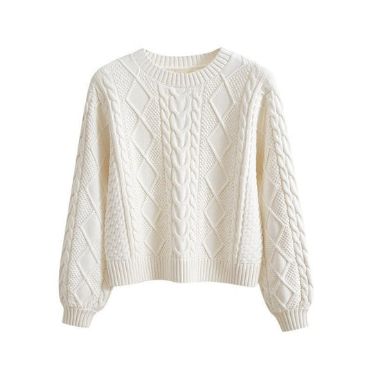 Damen Grobstrickpullover mit kreativem Zopfmuster und weit geschnittenen Ärmeln R&B