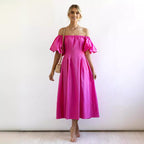 Damen Maxikleid mit schulterfreier Silhouette und voluminösen Ärmeln R&B