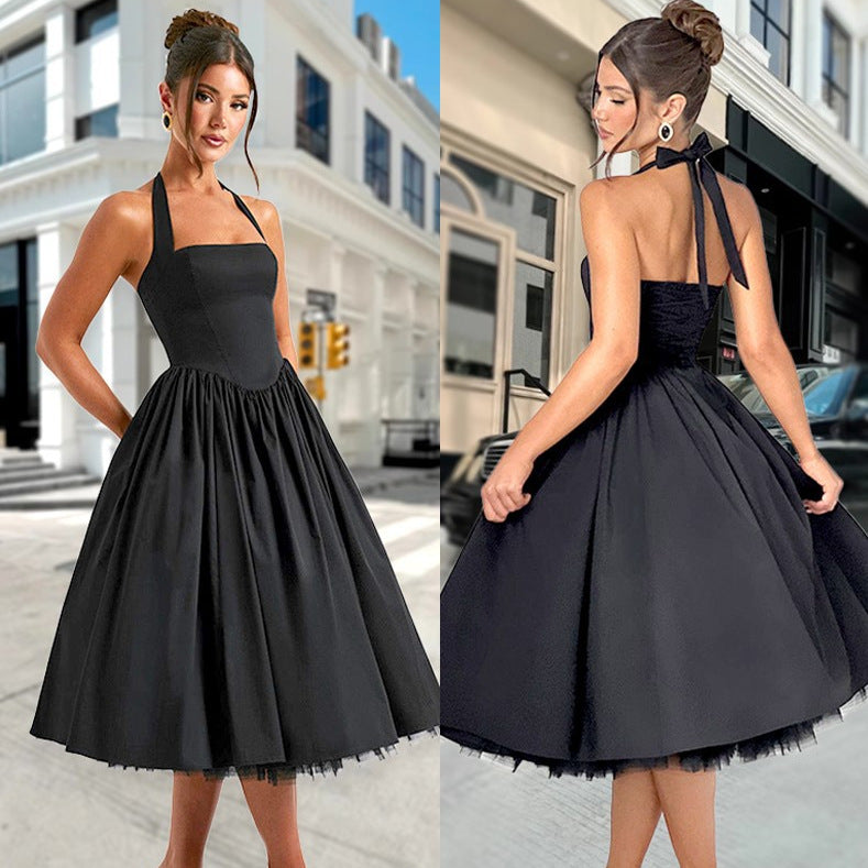 Damen A-Linien Cocktailkleid mit schulterfreiem Design und voluminösem Rock R&B