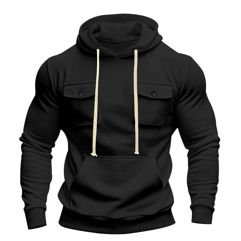 Herren nan urbaner Kapuzenpullover mit Brustklappen, Kängurutasche und athletischem Schnitt R&B