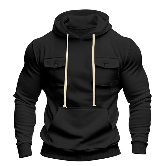 Herren nan urbaner Kapuzenpullover mit Brustklappen, Kängurutasche und athletischem Schnitt R&B