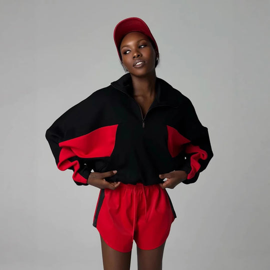 Damen sportliches Freizeit-Set mit lässigem Schnitt und Kontraststreifen R&B