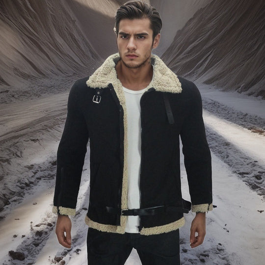 Herren Shearling jacke mit modernem Design und warmem Futter R&B
