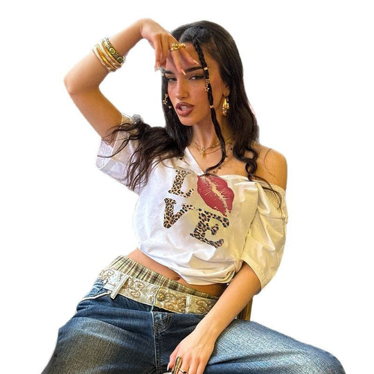 Damen T-Shirt mit tierischem Muster und auffälligem Druck R&B