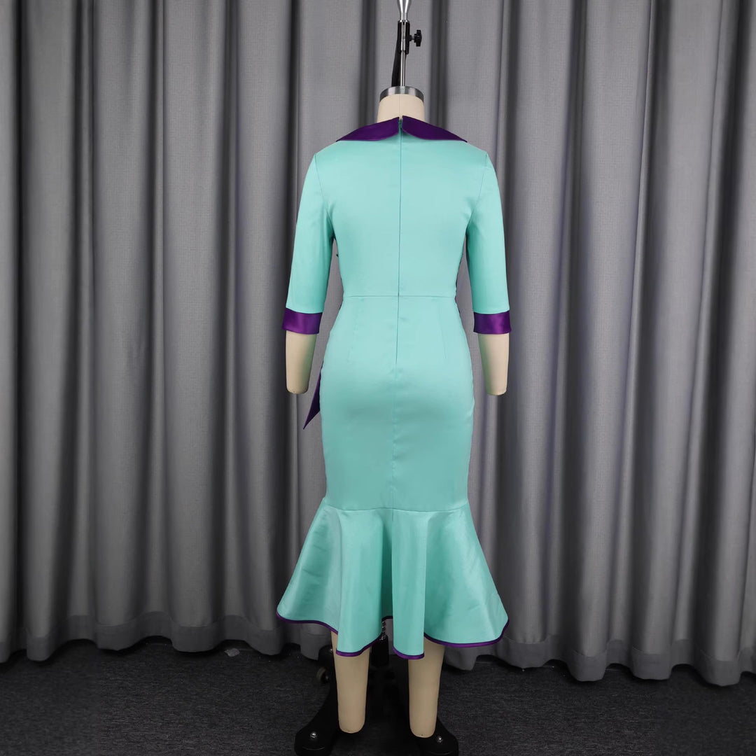 Damen elegantes Kleid mit modischem Kragen und asymmetrischem Taillendetail R&B