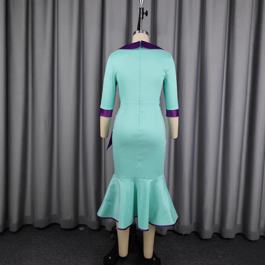 Damen elegantes Kleid mit modischem Kragen und asymmetrischem Taillendetail R&B