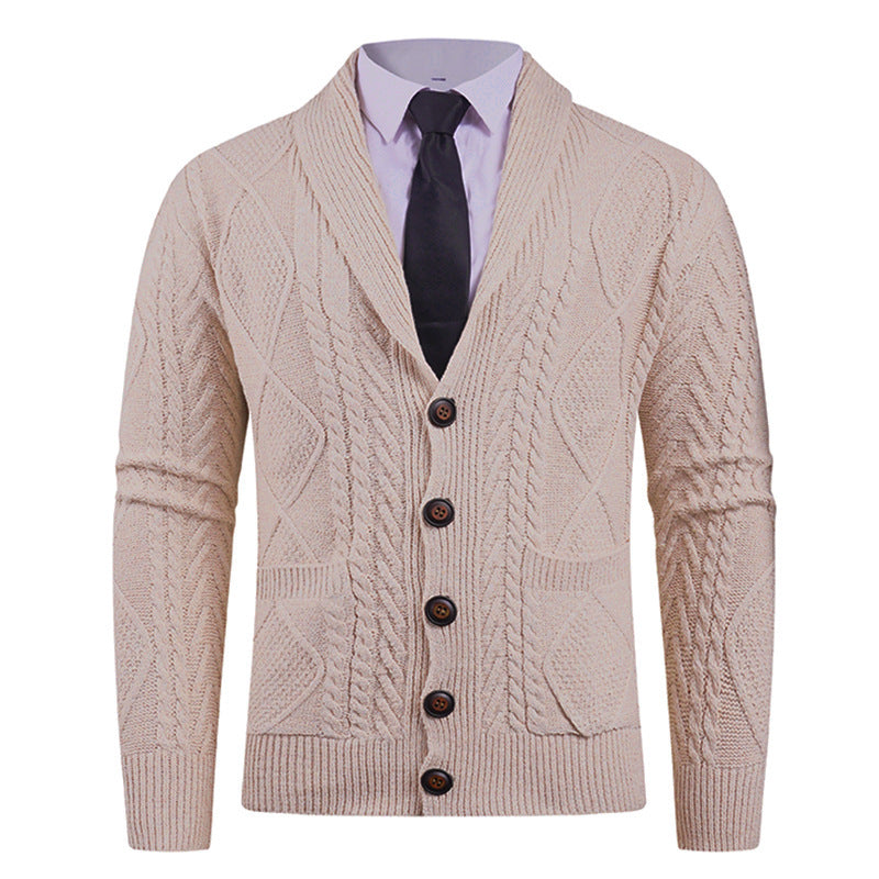 Herren Strickjacke mit markantem Zopfmuster und stilvollem Schalkragen R&B