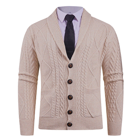 Herren Strickjacke mit markantem Zopfmuster und stilvollem Schalkragen R&B
