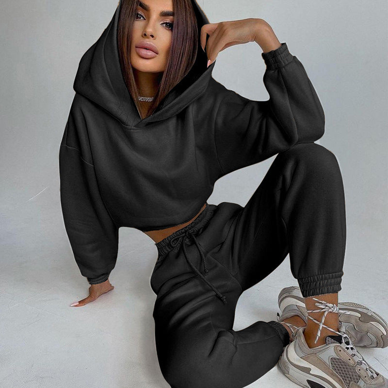 Damen komfortables Kapuzenoberteil und Jogginghose-Set aus weichem Baumwollmix R&B