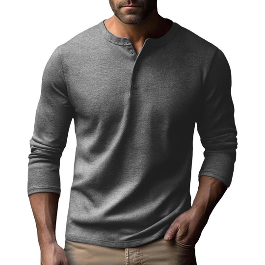 Herren Langarm-Henley-Shirt aus atmungsaktivem Baumwollmix R&B