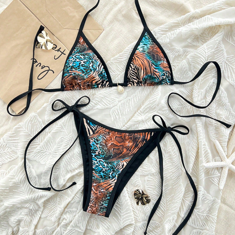 Damen Triangel-Bikini mit trendigem Animal-Print und verstellbaren Trägern R&B