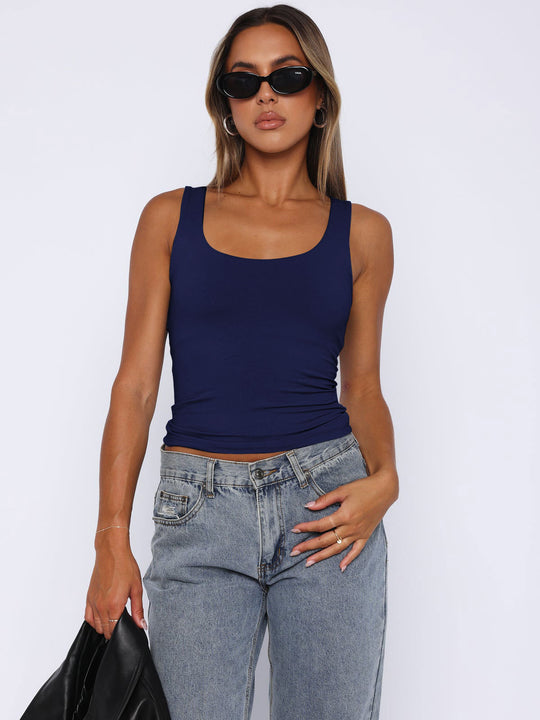Damen Top mit breiten Trägern und figurbetontem Schnitt R&B
