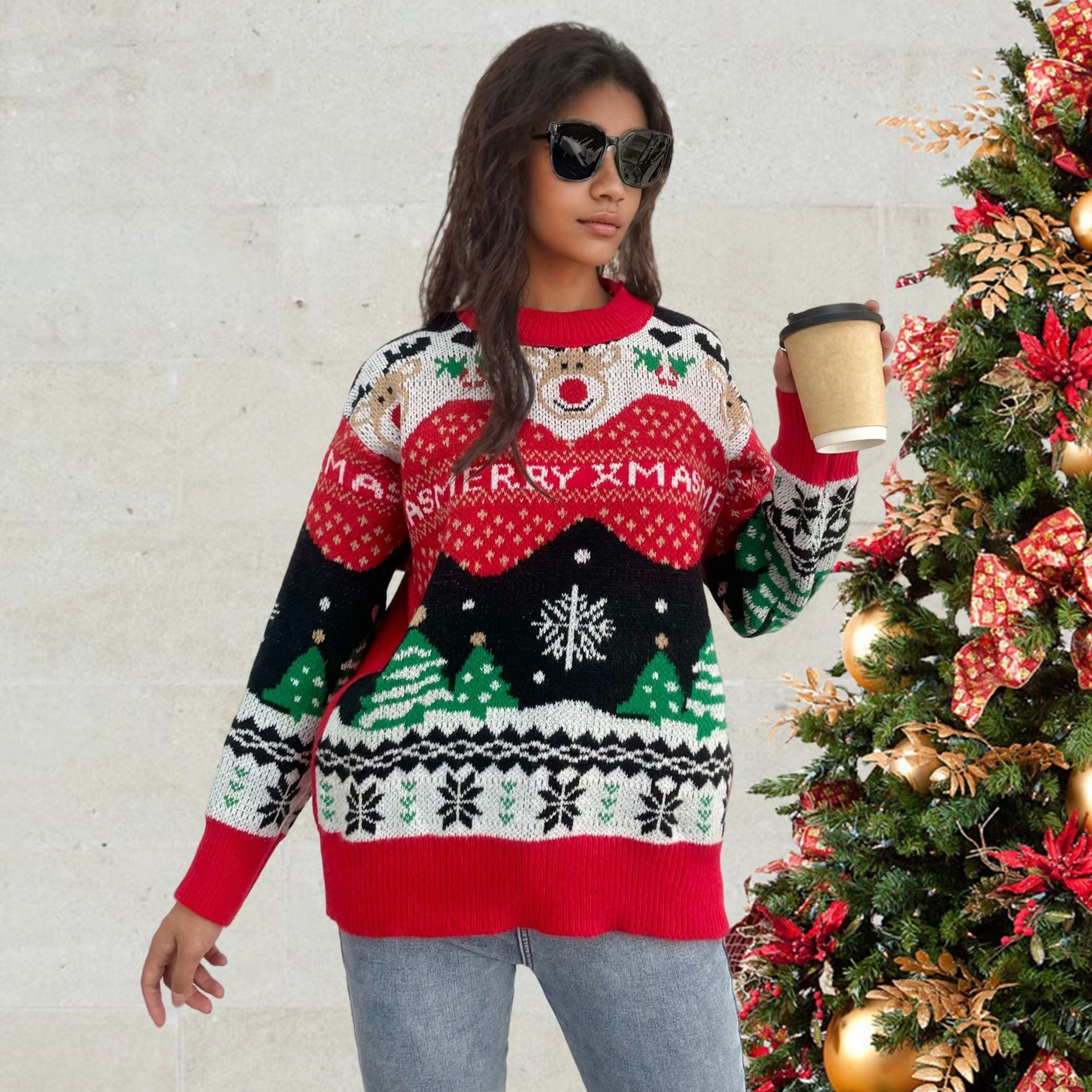 Damen Weihnachtspullover mit festlichen Motiven und bequemer Passform