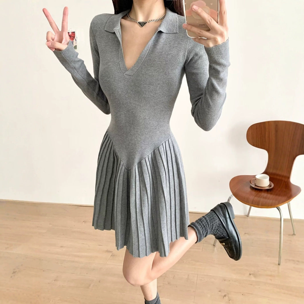 Damen langärmliges Plisseekleid R&B