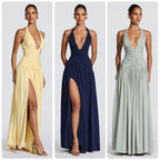 Damen Elegantes Maxikleid mit halterlosem Ausschnitt und raffiniertem Faltenwurf EB