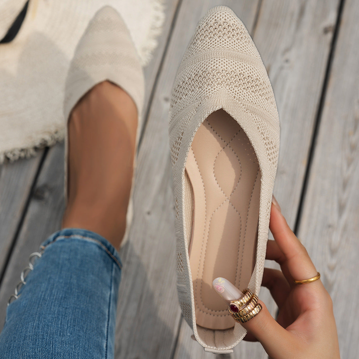 Damen elegante Ballerinas mit atmungsaktivem Strickdesign R&B