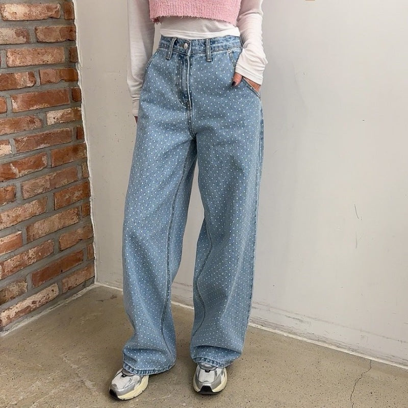Damen Weit geschnittene Jeans mit Polka-Dots R&B