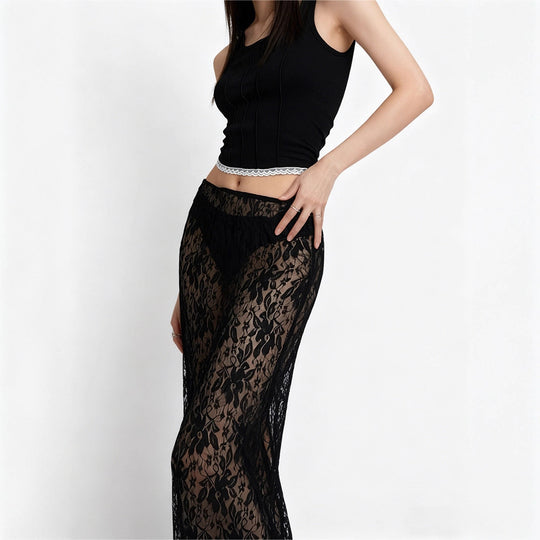 Damen Ansprechender Spitzenrock mit hohem Schlitz und elegantem Taillierungsdesign R&B