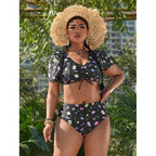 Damen Push-Up Bikini-Set mit floralem Design und verkürztem Oberteil R&B