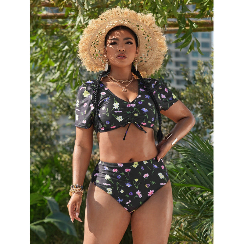 Damen Push-Up Bikini-Set mit floralem Design und verkürztem Oberteil R&B