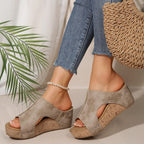 Damen Plateau-Pantoletten mit modischem Cut-Out-Design und rutschfester Korksohle R&B