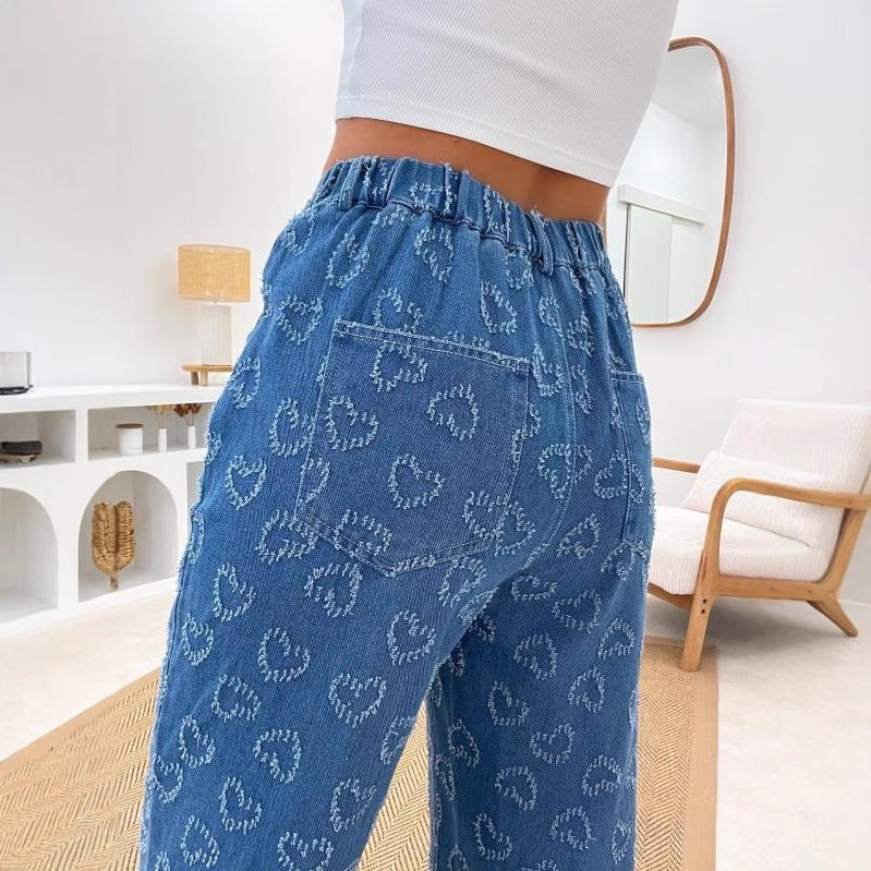 Damen Weite Jeans im verspielten Herzdesign R&B
