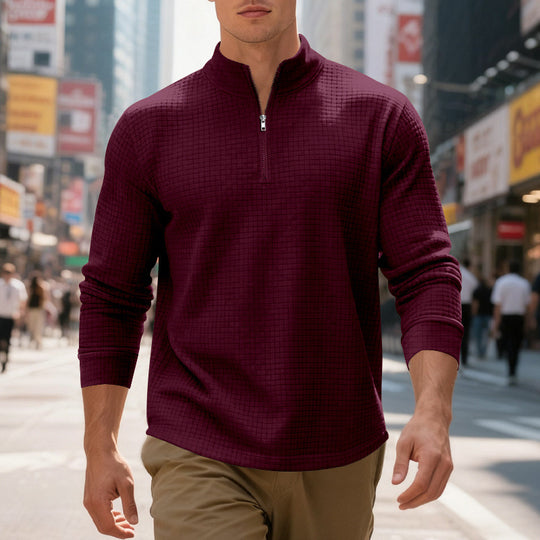 Herren sportlicher Pullover mit Halbreißverschluss und strukturierter Oberfläche R&B