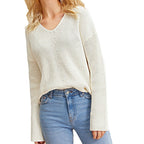 Damen modischer V-Ausschnitt Pullover mit strukturierter Stricktextur R&B