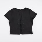 Damen Kurzarm Oberteil mit edlen Knopfdetails R&B