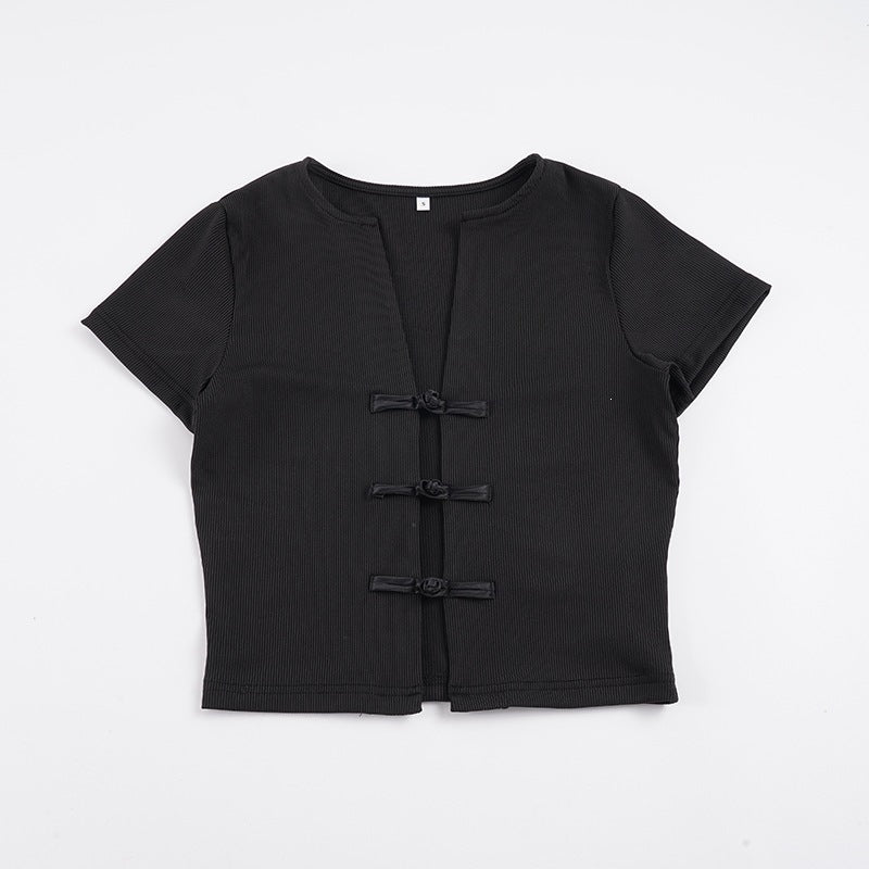 Damen Kurzarm Oberteil mit edlen Knopfdetails R&B