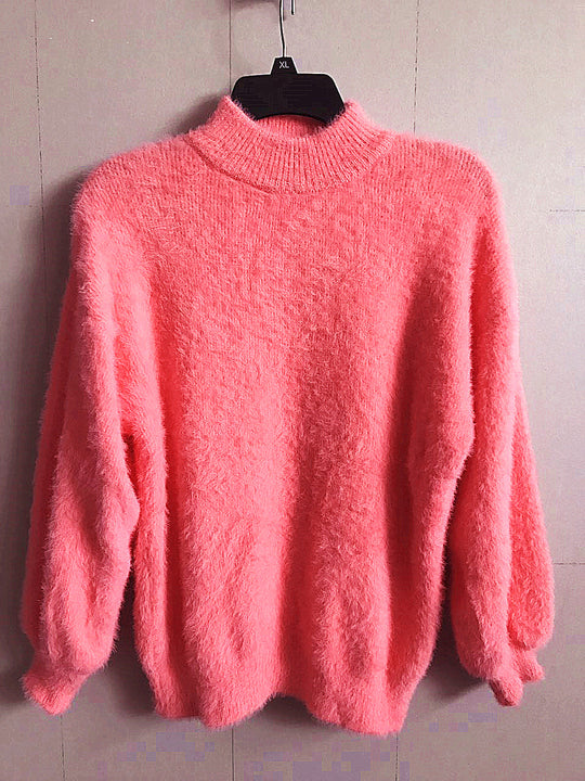 Damen Flauscher Rollkragenpullover mit Puffärmeln und strukturiertem Design R&B