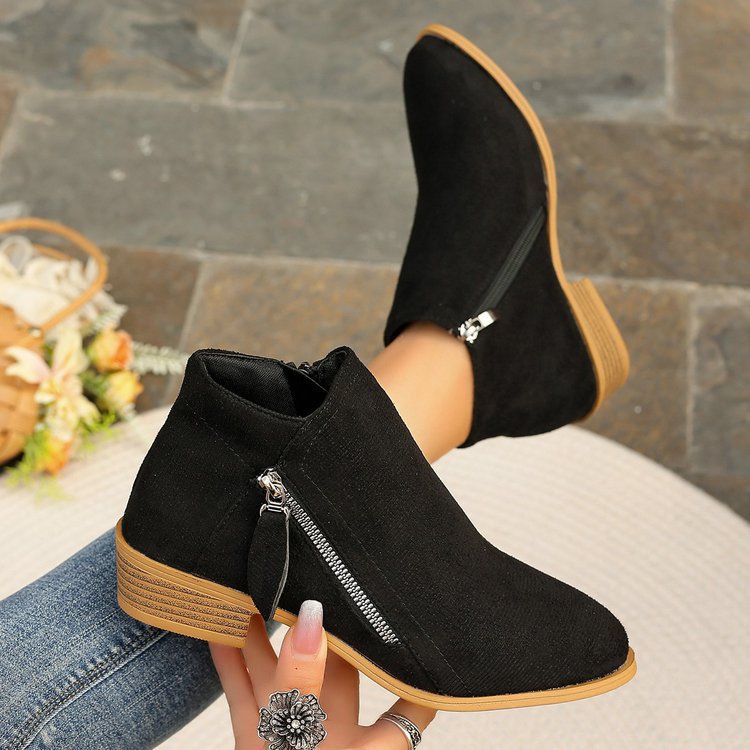 Damen Modische Ankle Boots mit Reißverschluss und dezenter Applikation EB