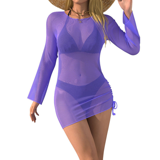 Damen Strandkleid mit transparenten Ärmeln R&B