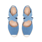 Damen Wedge-Sandalen mit elastischen Kreuzriemen und Bast-Optik R&B