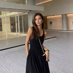 Damen Elegantes Maxikleid mit spaghetti Trägern und fließendem Rock R&B