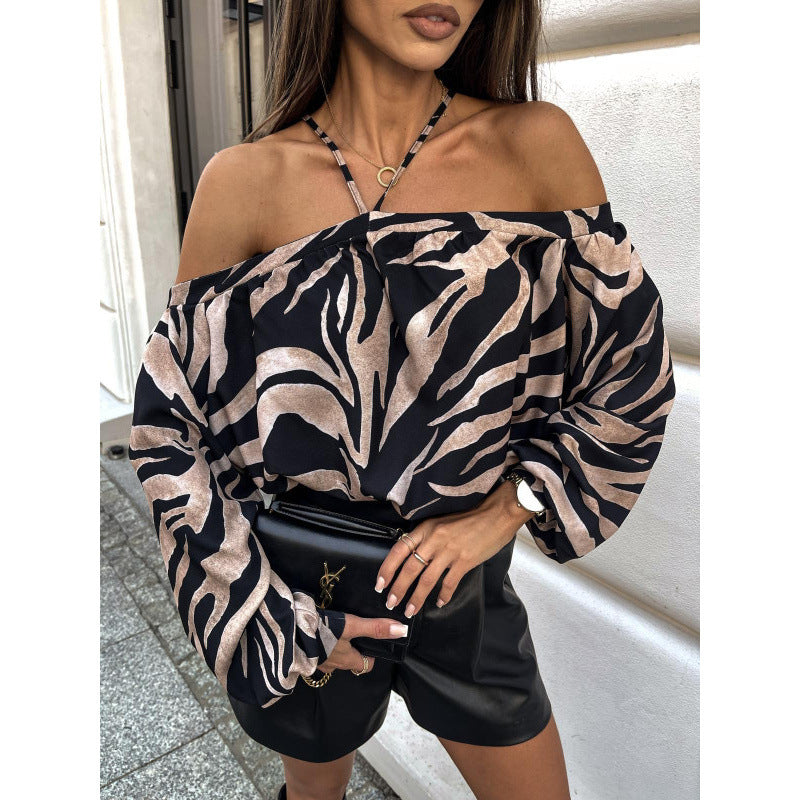 Damen Off-Shoulder Leopardenmuster Bluse R&B