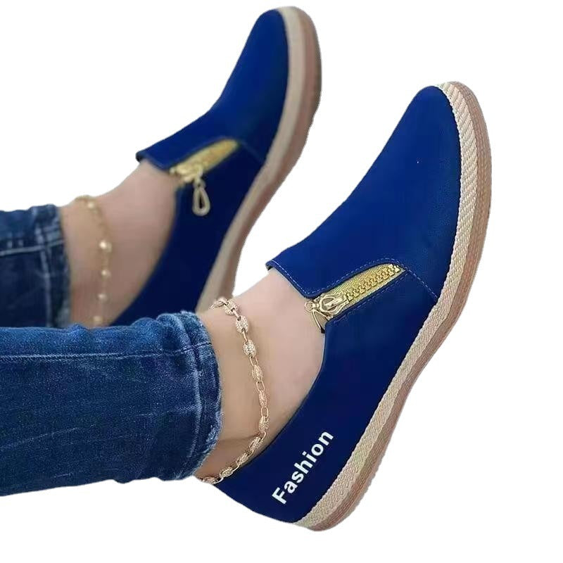 Damen Slip-On Sneakers mit dekorativem Reißverschluss und flexiblem Fußbett R&B