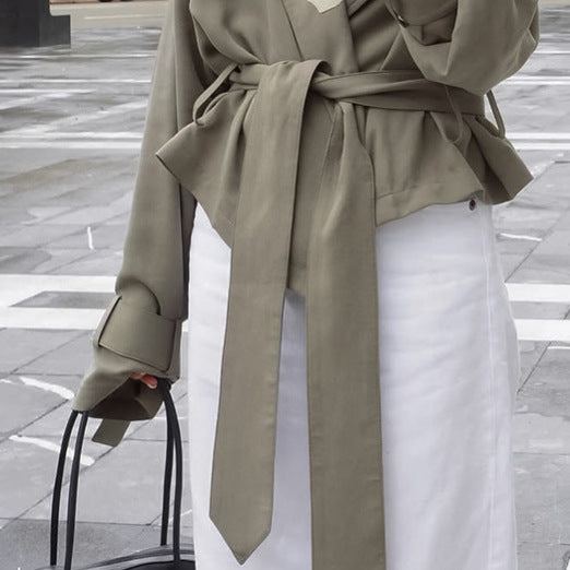 Damen Modische Oversized-Jacke mit Bindegürtel und raffinierter Schnittführung R&B