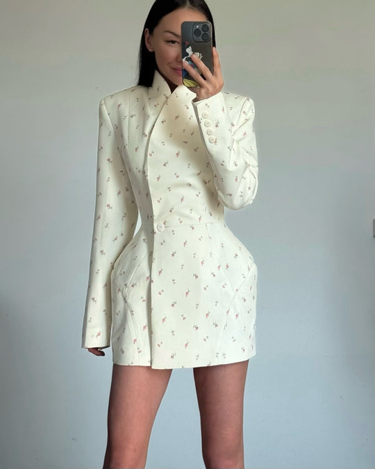 Damen Modischer Blazer-Rock mit floralem Design und taillierter Passform R&B