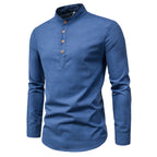 Herren Langarmhemd mit Henley-Ausschnitt und dekorativer Knopfleiste R&B