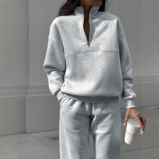 Damen bequemer Polarkragen Sweater mit passender Jogginghose R&B