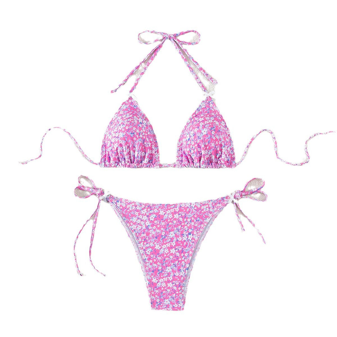 Damen Triangel-Bikini mit verstellbaren Bindebändern und floralem Design R&B