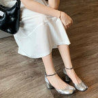 Damen elegante Plateau-Pumps mit modischem Riemen und luxuriösem Glanz R&B